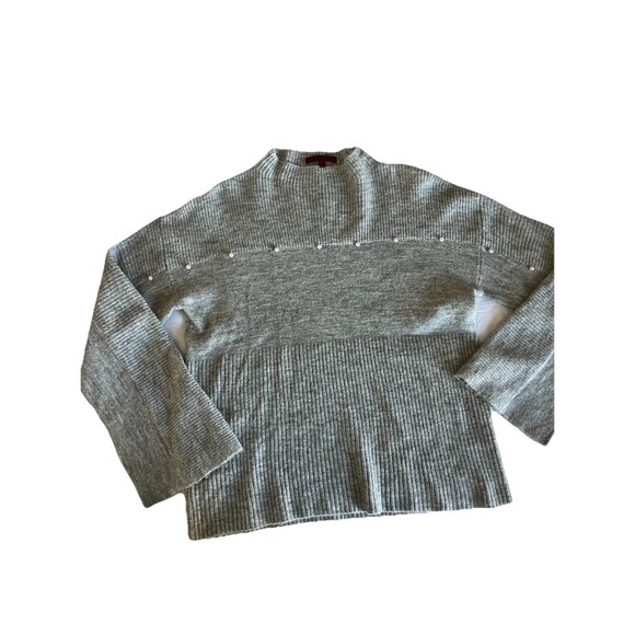 BKE Gray Sweater Small Cozy Flare Sleeve Pearl Embellished - Picture 3 of 9